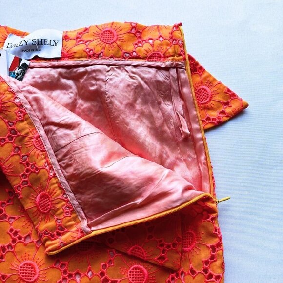 NWT DAIZY SHELY RUNWAY NEON ORANGE PINK ASYMMETRICAL CROCHET SKIRT - XS (IT40) - Picture 8 of 14